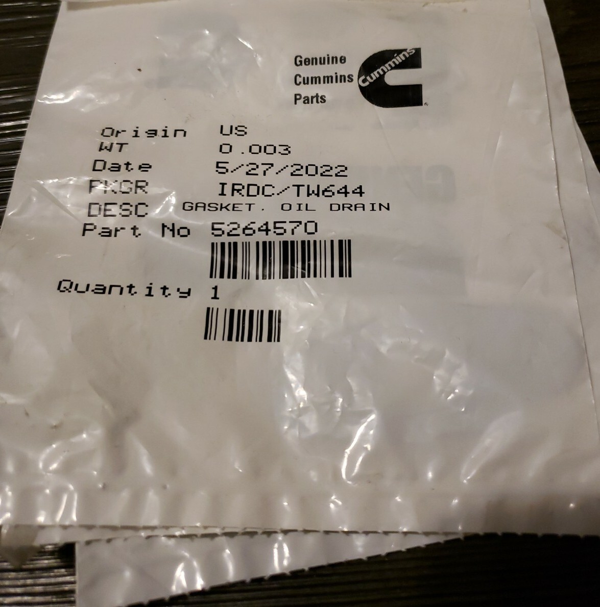 New, Genuine Cummins Turbo Oil Drain Gasket 5264570 Quality OEM Part