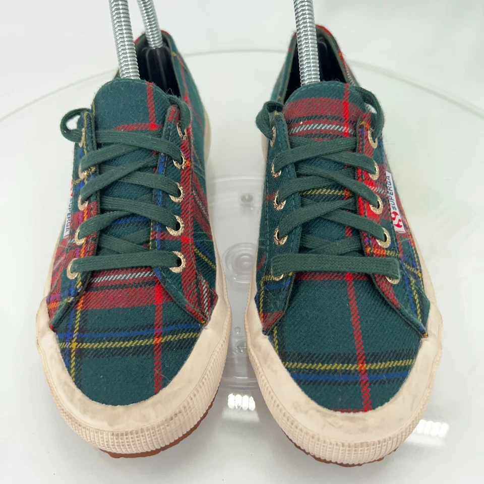 Zapatilla deportiva Superga para mujer de tartán talla 6 tejida de lona parte superior baja verde roja Foto 4 de 4