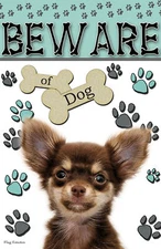  Dark Brown Chihuahua  Beware Of Dog Funny Pet Double Sided Garden Flag Emotes