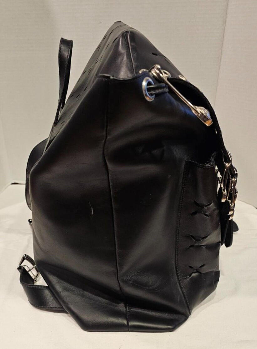 Authentic  GIANNI VERSACE 1990 Black Leather Medusa Safety Pin Backpack FREE S&H image 8
