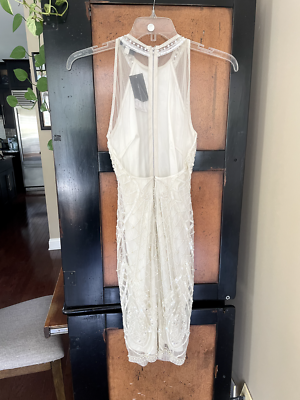 french connection white beaded dress NWT Illusion Back Off Sheath sz 6 Color:As Photo (Burgundy) Featuring an envelope skirt evening wear with pearls Back To The 90S