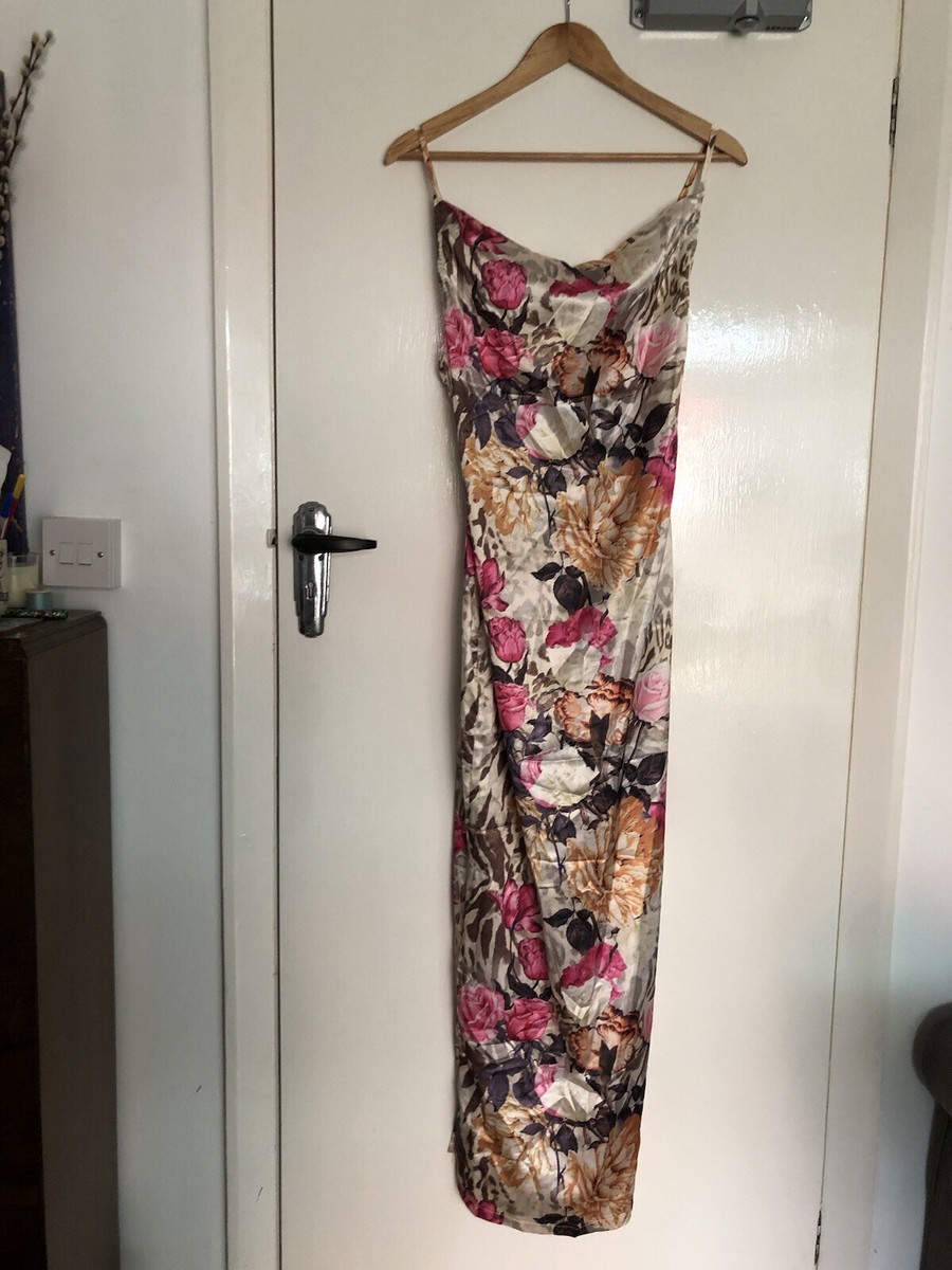 Pretty Little Thing Multi Floral Animal Print/ Floral Satin Maxi Dress  BNWT