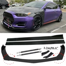 Front Bumper Lip Spoiler+86.6" Side Skirt Body Kit Glossy For Hyundai Veloster N