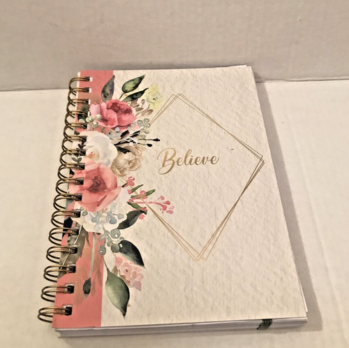 Believe Journal Floral Gold Spiral Coils Elastic Closure Notebook 6x8 ...