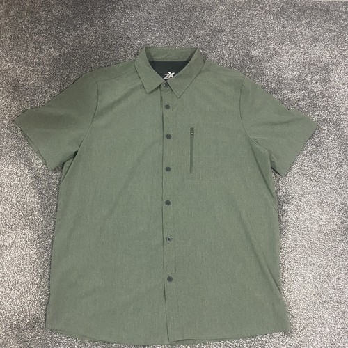 ZeroXposur Button Front Short Sleeve Shirt Polyester Green L