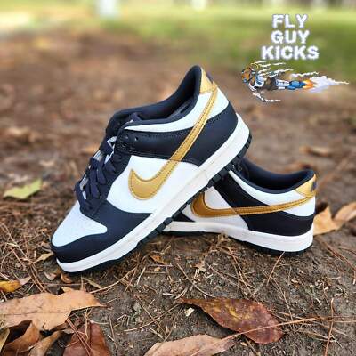 Kids Nike Dunk Low GS White Metallic Gold Anthracite Blue