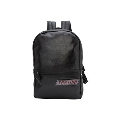 1040 Testoni Bologna Schwarzer Luxus Rucksack Techno Regenstoff + Nappa + Patch