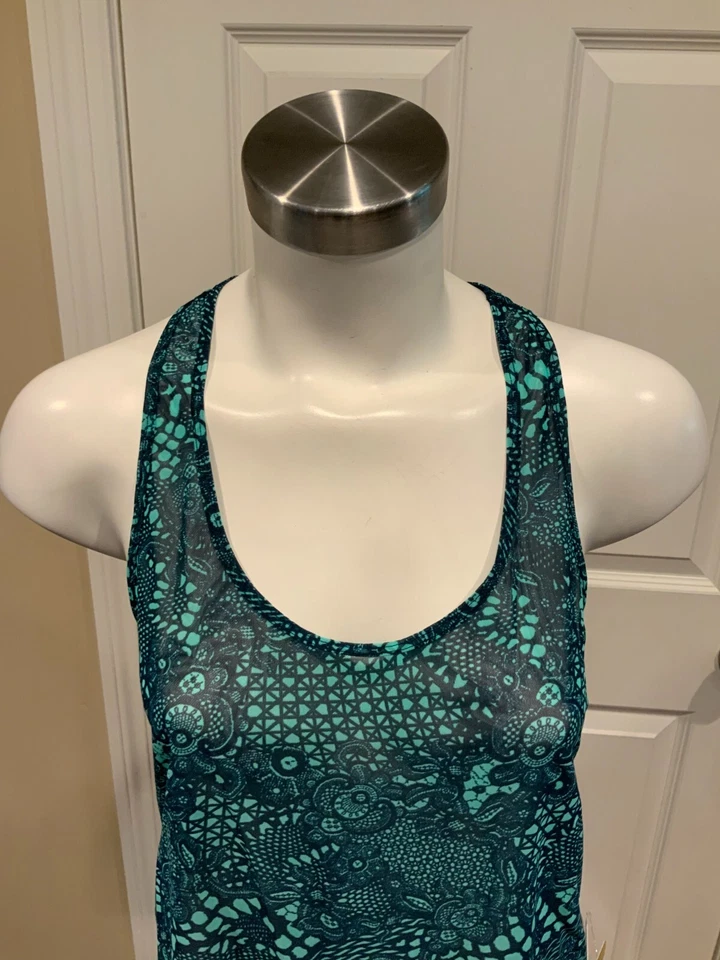 Camiseta sin mangas Lululemon verde azulado estampado cachemir malla espalda cruzada "105 Singlet", talla 4 ¡NUEVA CON ETIQUETAS! Foto 2 de 4