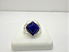 Vintage Signed 925 Two Tiered Blue Lapis, Sterling Silver Heart Design Band.
