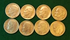 Mixed Lot of 8 Circ. 90% Silver Roosevelt Dimes 1956,56D,57(2),58D(2),1959(2)