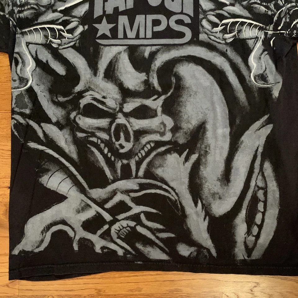 Vtg Y2K Tapout MPS T-Shirt All Over AOP Dragon Devil Logo UFC MMA Fighting Tee L - Image 2 of 4