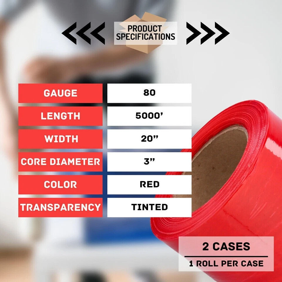 Machine Length Stretch Wrap Film Cast 20" x 5000' 80 Gauge Red Tint 2 Rolls - Image 4 of 4
