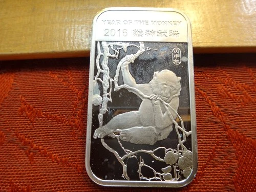 2016 Year of the Monkey 1 Oz .999 Silver Bullion Bar - No Reserve