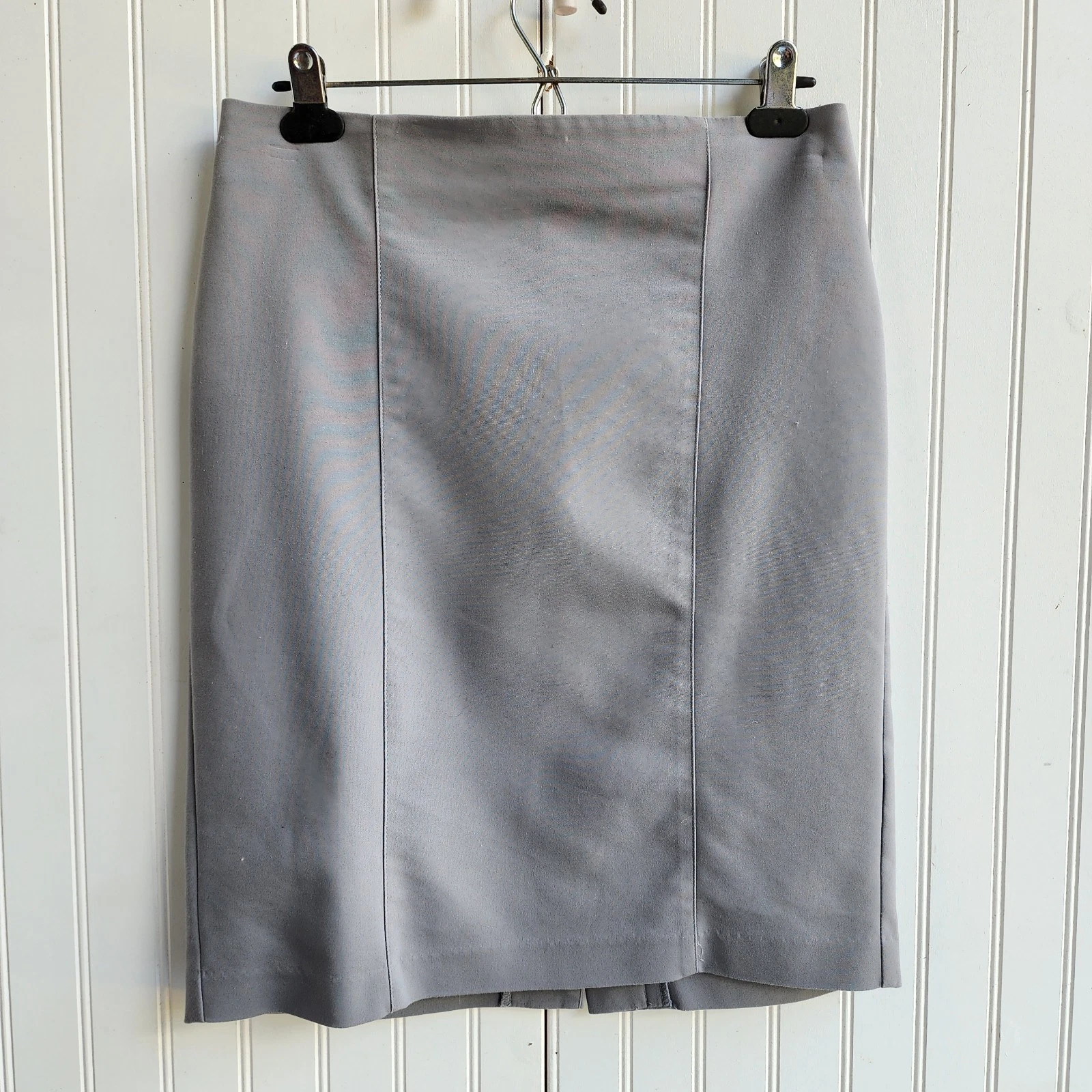 Van Heusen Strerch Extensible Pencil Skirt Knee Length Back Zip Slit Gray Sz 6