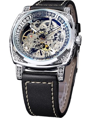 FORSINING Square Luxury Retro Mechanical Watch for Men, Gorgeous Hollow Skele...
