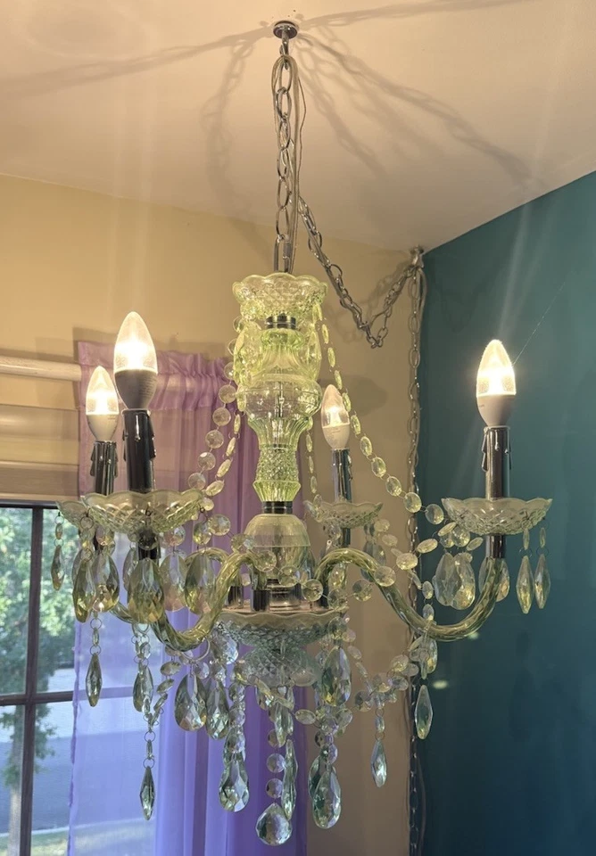 绿色吊灯女孩房间吸顶灯具吊坠灯-塑料水晶 — 第 3/3 张图片