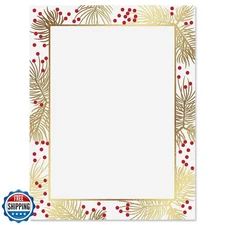 Foil Branches and Berries Letter Papers - Set of 25, Stationery Papers, 8.5" 