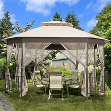 10' x 12' Octagonal Patio Gazebo Canopy Shelter Double Top W/Netting Sidewalls