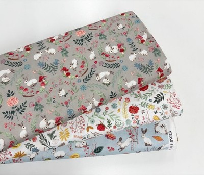 Waldhase Stoff Baumwollstoff ''Auf der Wiese'' Patchwork und Quilten