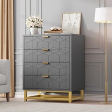 Grey Dresser, 4 Drawer Dresser for Bedroom, Modern Dressers with Gold Metal H...