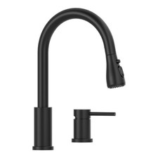 2 Hole Kitchen Faucet, 3 Modes Matte Black Kitchen Faucet with Pull Down Spra...