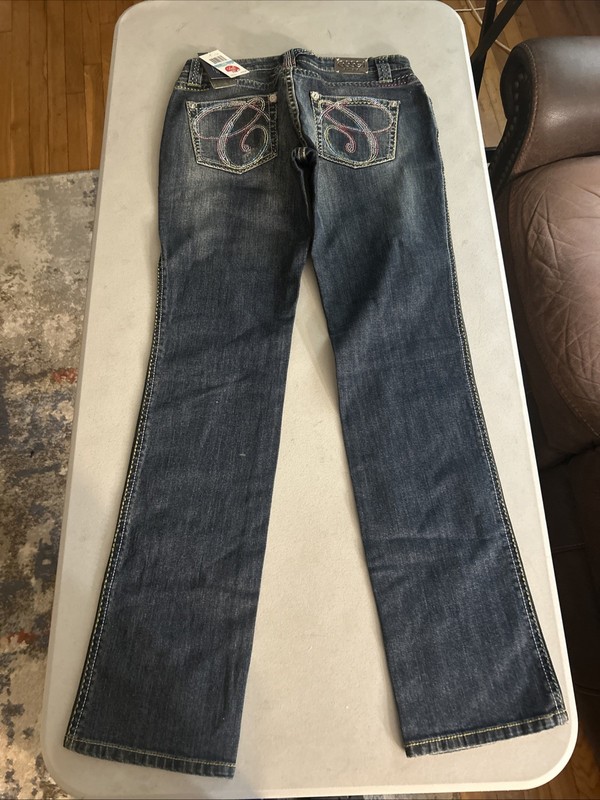 NEW VINTAGE Y2K Coogi Jeans Women 5/6 Blue Denim Colorful Sequin Pockets 118$