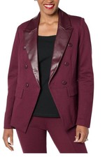 Belle by Kim Gravel Women's Blazer with Faux Leather Trim Wine