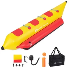 3-Person Inflatable Banana Boat w/ Boating & Water Sports Electric Air Pump