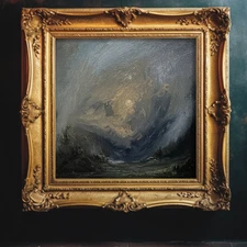 HANDMADE Misty Landscape Original oil Painting on canvas 8x8 inches. Abstract ar