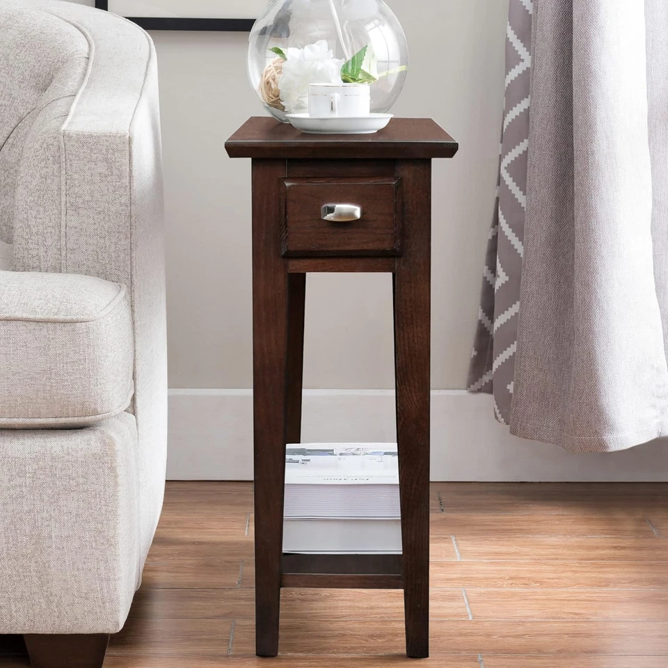 15-In Wide End Table, Solid Wood Construction, One Drawer, One Lower Shelf, Narr - Image 2 of 4