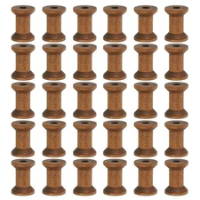 30Pcs Wooden Empty Spools Unfinished Wood Thread Bobbins 1.2"x0.8" Brown