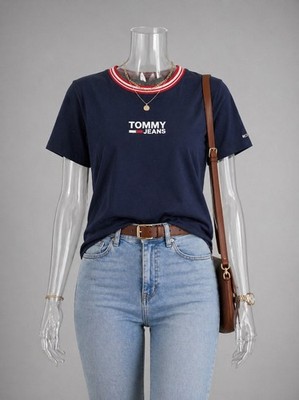 Tommy Jeans Damen T-Shirt Navy Blau LogoShirt XS/S Y2K Vintage