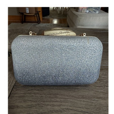 charming charlie RSVP Silver Glitter Clutch Gold Chain Strap Pink Interior