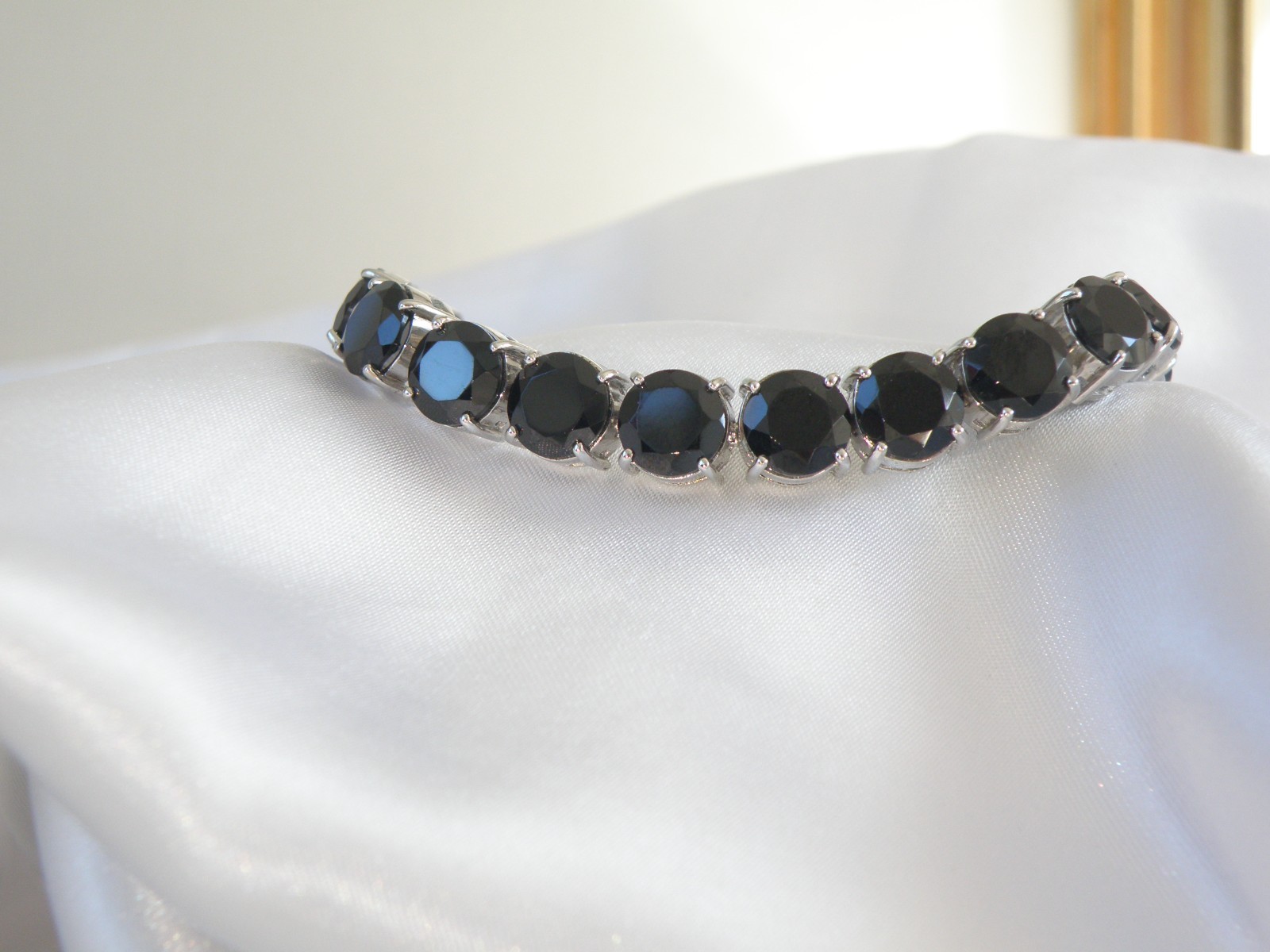 Sterling Silver 925 Natural 50tcw Black Spinel Tennis Bracelet 8"