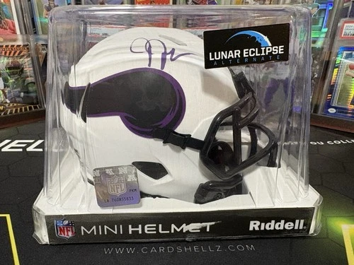 Justin Jefferson Signed Vikings White Lunar Mini Helmet Purple Ink Beckett Auth
