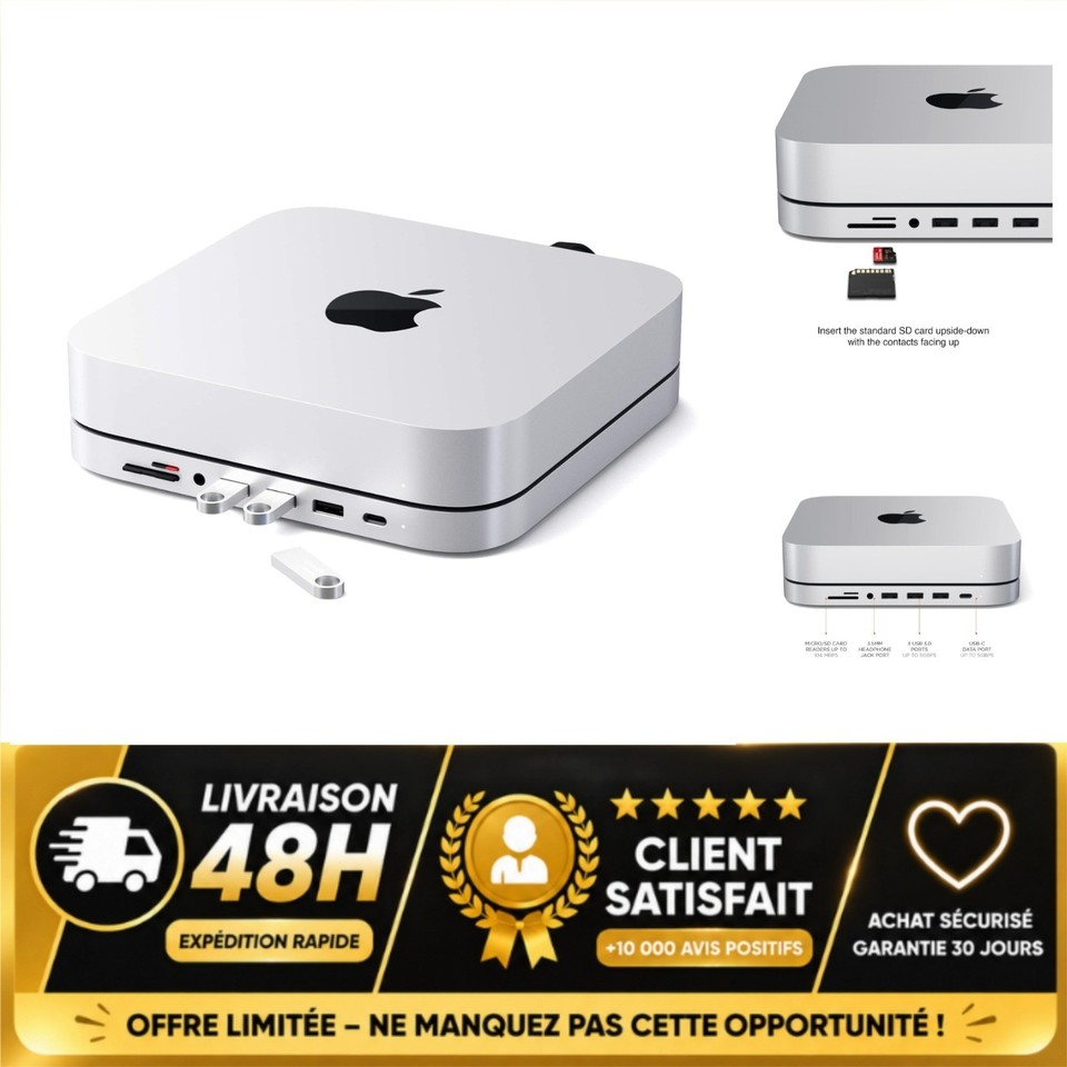 Satechi Hub USB-C 7-en-1 avec Support pour Mac Mini M2/M1, Gris Sidéral