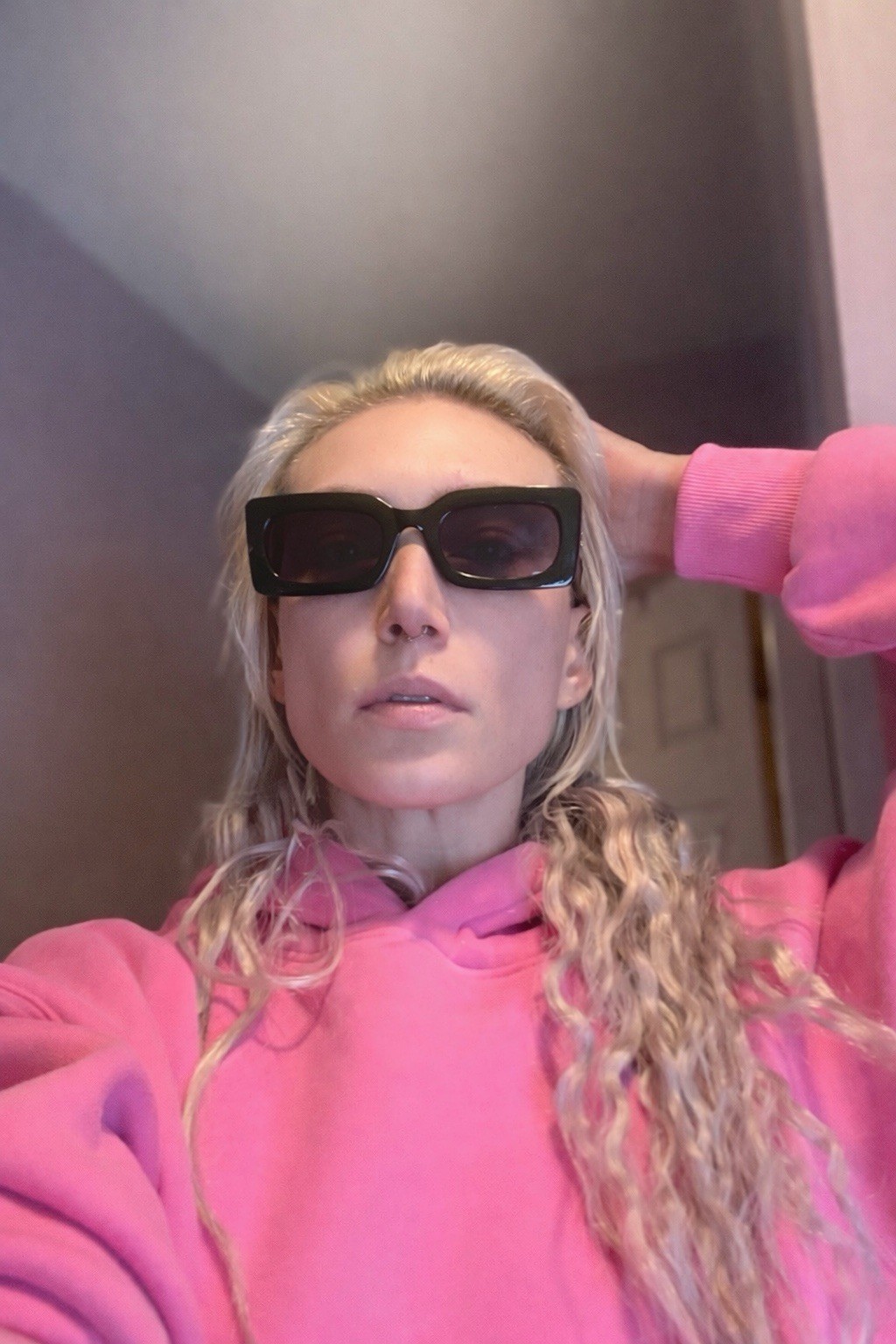 Black Thick Rectangular Rimmed Sunglasses With Go… - image 3