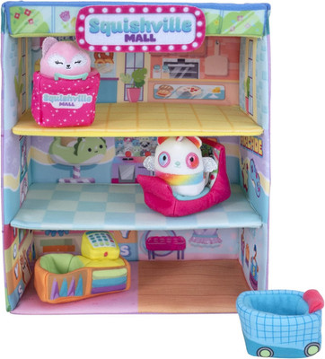 Squishmallows Mall-Two 2-Inch Mini Plush Characters,Themed Play Scene,4 Accessor