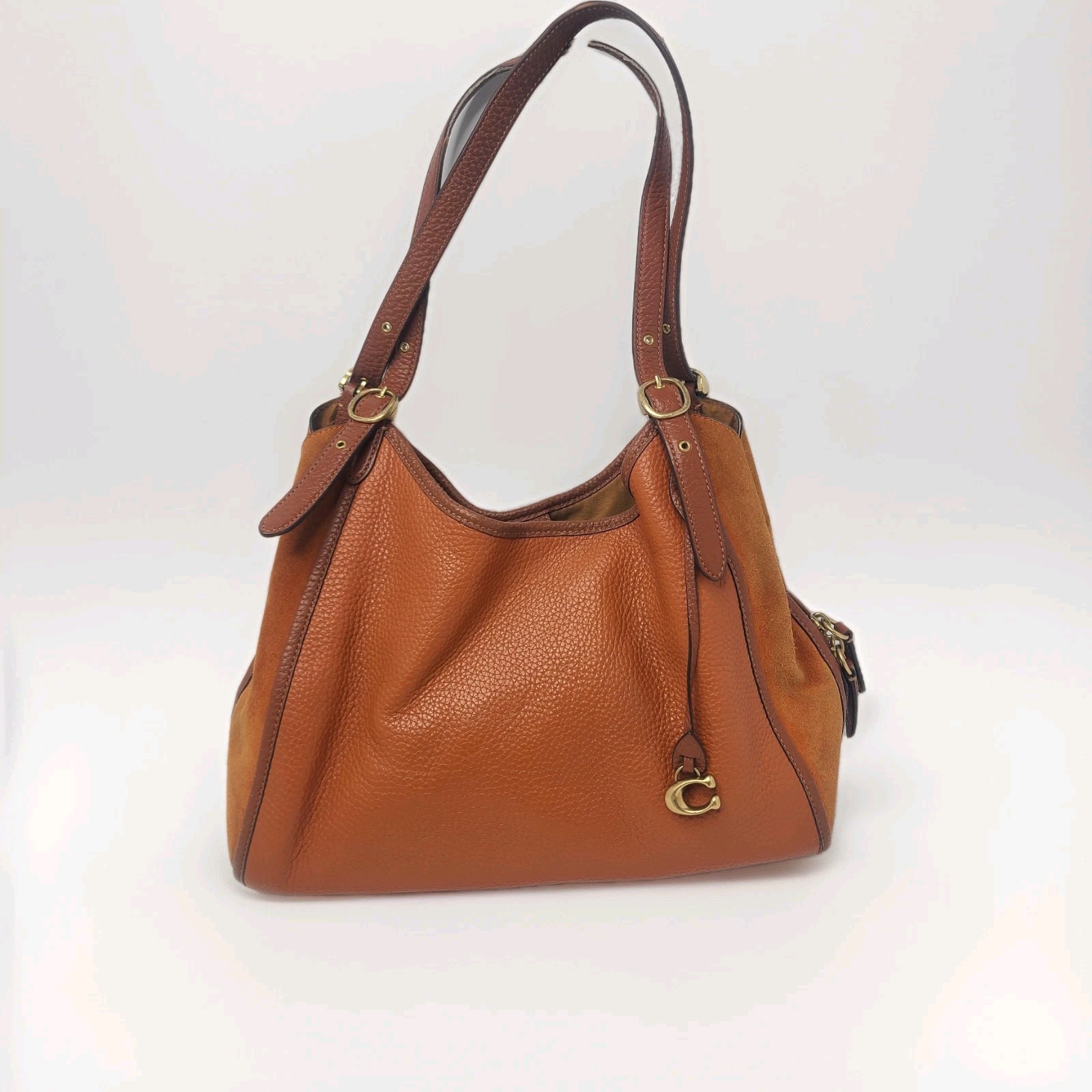 Coach Lori Canyon Mixed Pebbled Leather And Suede Shoulder Bag Purse Rust Orange
