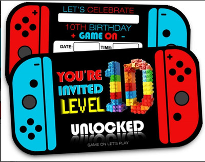 30 Pack Video Game 10th Birthday Party Invitation for Boys 10 Years Old Kids Ga