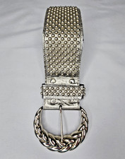 Vintage Sand Castle New York Leather Belt Silver Studded Wide Glam Rock 1980s