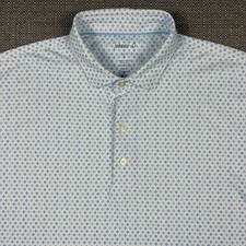 Johnnie-O Men's Shirt Golf Polo L Short Sleeve White Blue UPF 50 Sun Protection