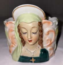 Vintage MCM Hand Painted Madonna Head Vase Pl...
