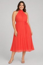 Mango coral pleated halter neck midi dress flowy size 10 party or vacation