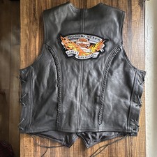 Vintage Tip Top Genuine Black Leather Harley-Davidson Vest Size 48 Chest XL