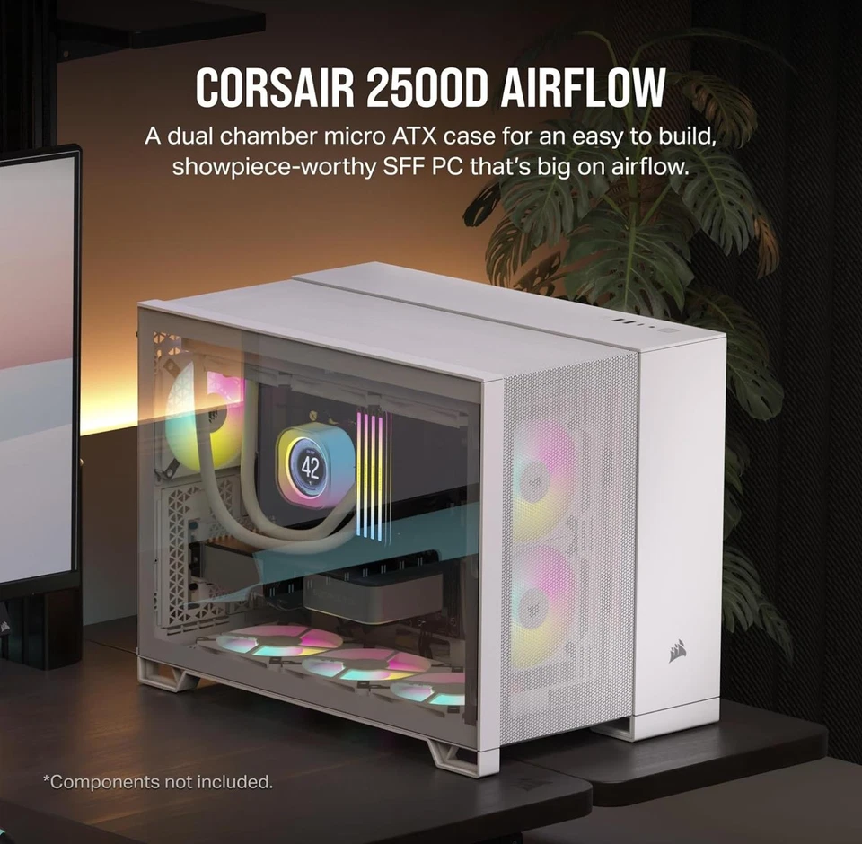 CORSAIR 2500D AIRFLOW Mid-Tower Dual Chamber PC Case - White - Image 4 of 4