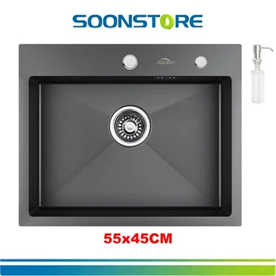 AURALUM MAX Edelstahl Einbauspüle Küchenspüle Spülbecken mit Abflusskorb Küche Spüle 55x45cm