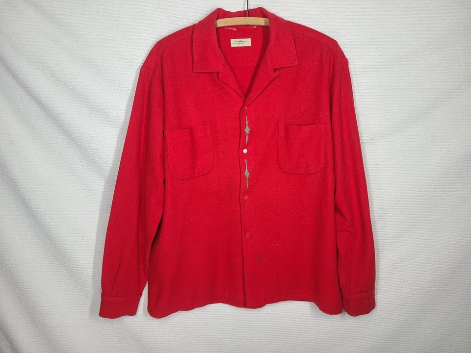 Camisa de lana vintage años 50 apliques de gabardina tapeta cuello en L dobladillo plano "lavable" Foto 2 de 4