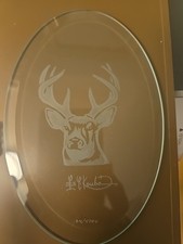 Glass Signed # Numbered 84/5000 Les Kouba Etched Deer Head Antlers Wild Life.