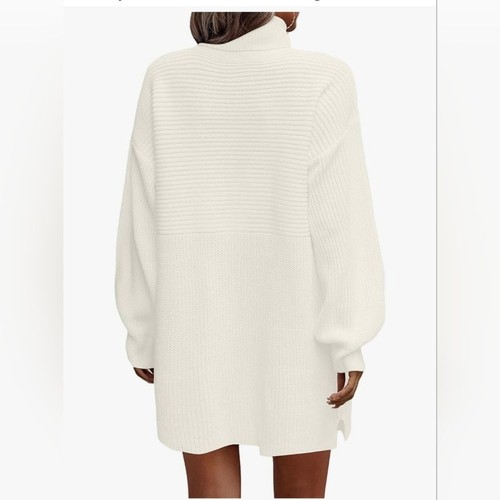 Kirundo Women White Oversized Turtleneck Sweater Dress Slouchy Ribbed Knit Sz L - Picture 3 of 5